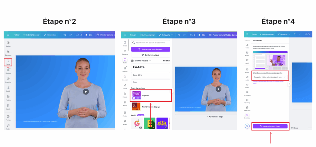 Nouveautés Canva : interface de création automatique de sous-titres avec options d’animation visuelle.