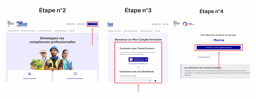 Tutoriel visuel pour se connecter à Mon Compte Formation, pour découvrir son CPF étape par étape